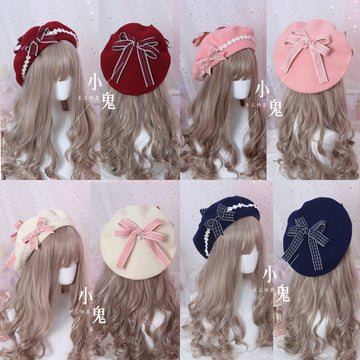 Lolita Pancake Beret - Sweet Cute Woolen Hat with Daisy Bow for Girls