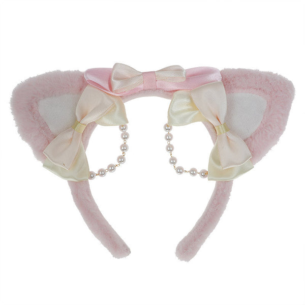 Handmade Lolita Pearl Cat Ear Headband - Bowknot Pearl Hair Accessory - Lolita Fetch