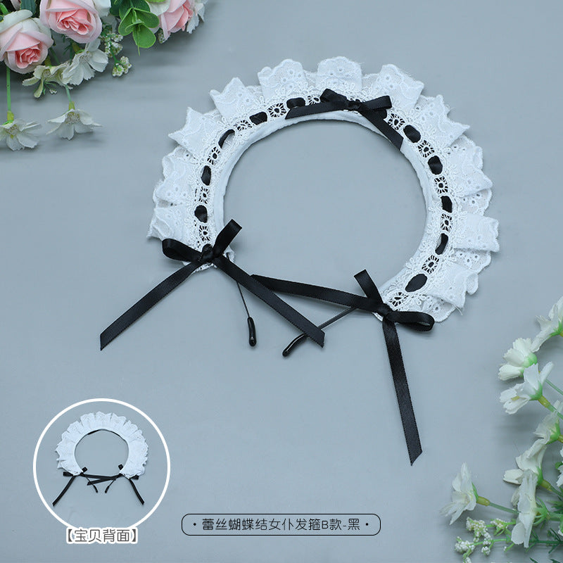 Japanese Style Anime Lolita Headwear Lolita Hair Accessories Lace Bow Maid Headband B Style - Lolita Fetch