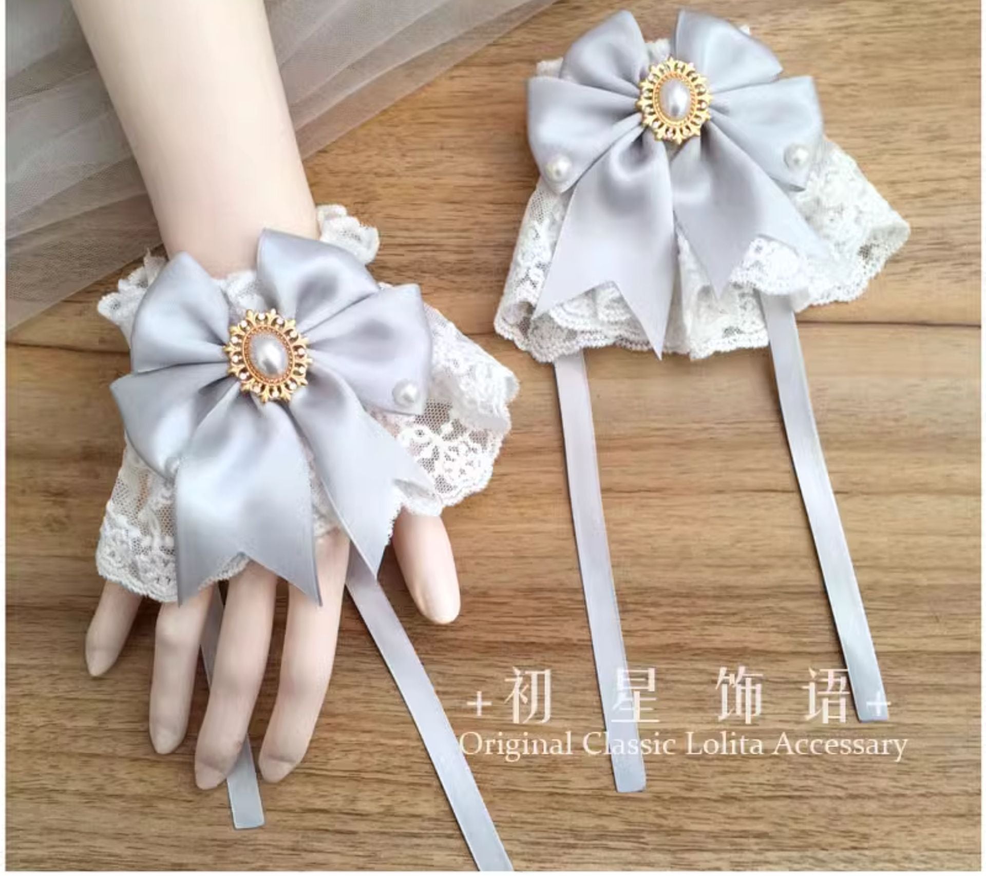 Chuxing Original Lolita Natural Color Lace Sleeve Women Summer Bowknot Wristband Cute Large Lace Sweet