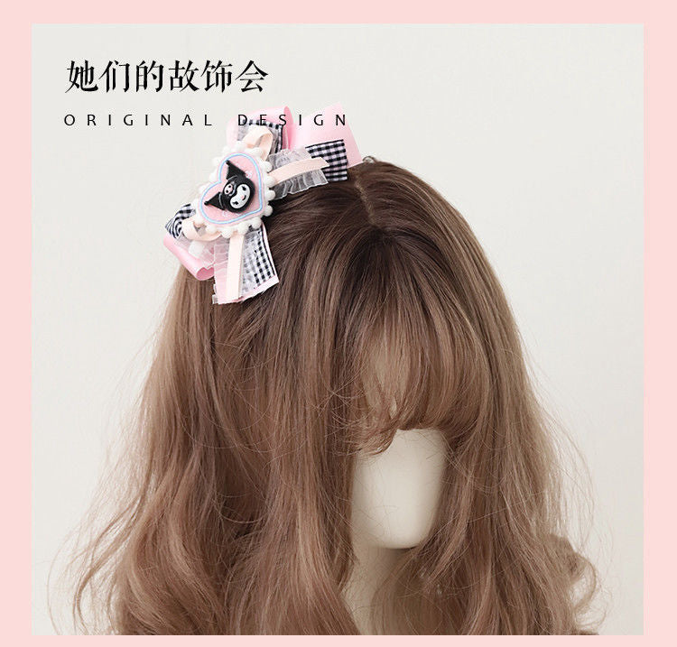 LOLITA Hair Accessories Sweet Bow Hair Clip Cinnamoroll Kuromi Pink Blue Soft Girl Lolita Hair Ornament