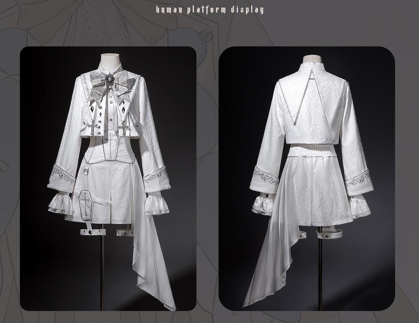 Letters from Unknown Star - Silver Covenant - White Ouji Lolita Embroidery Coat and Shorts Set with Cross