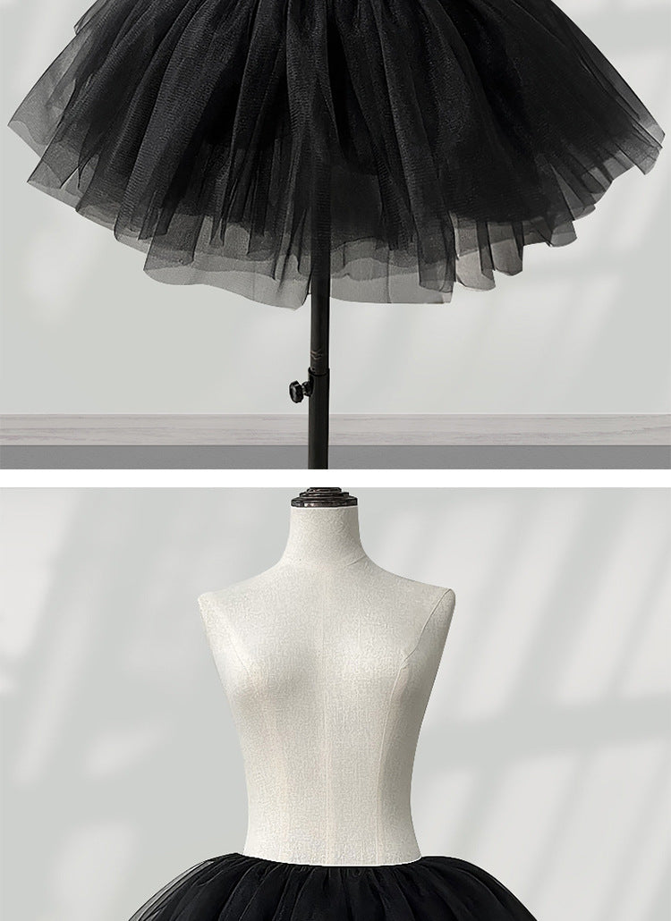 Short Lolita Petticoat – 6-Layer Irregular Soft Tulle Underskirt (Elastic Waist, 28cm)