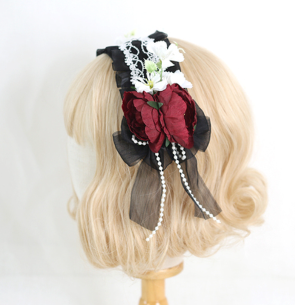 Xiaogui - Elegant Lolita Floral Lace Handmade - Headband Headwear