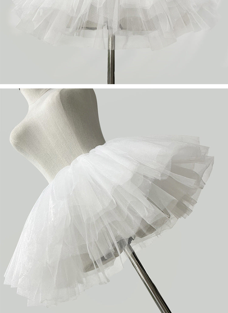 Short Lolita Petticoat – 6-Layer Irregular Soft Tulle Underskirt (Elastic Waist, 28cm)