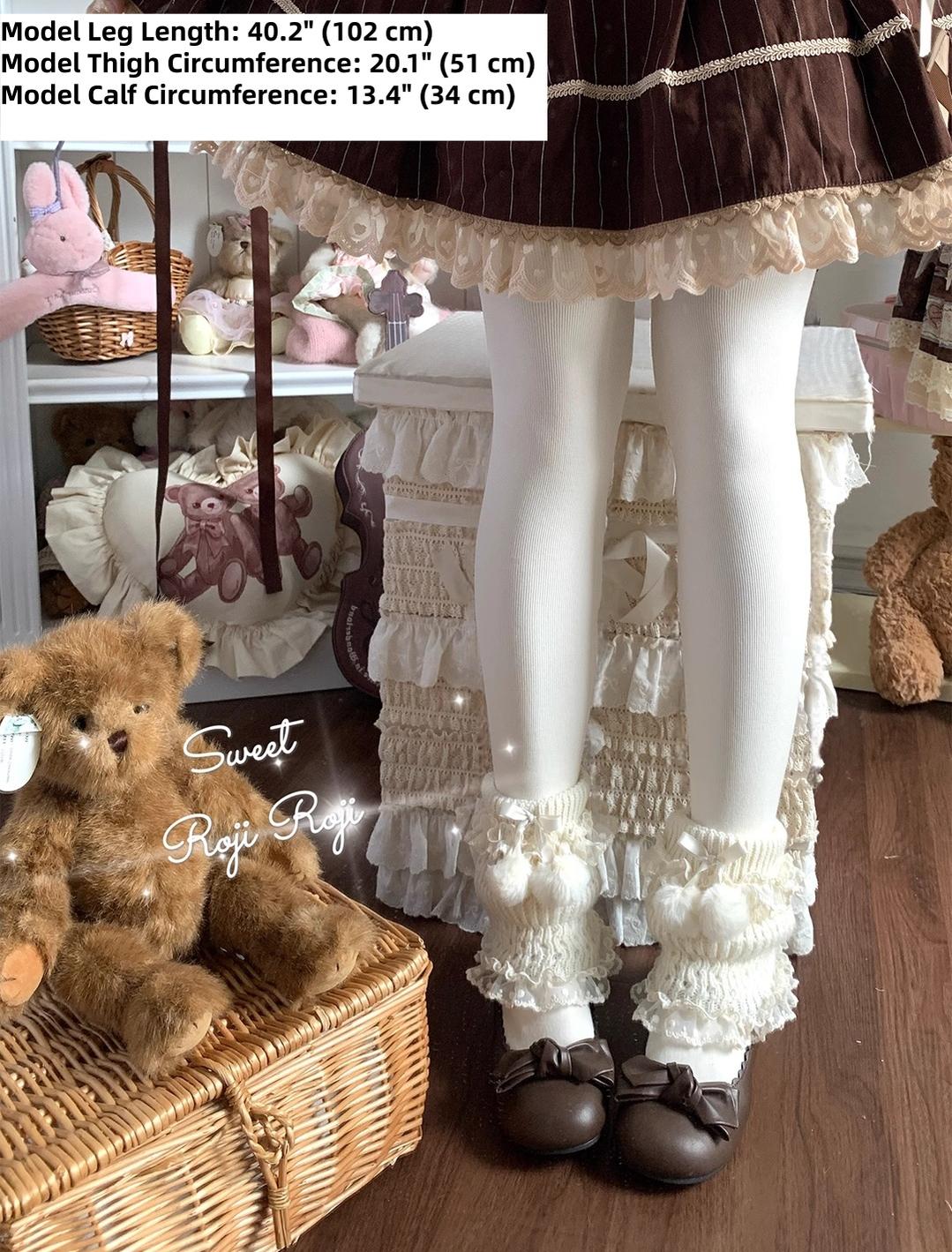 Roji Roji - Kawaii Lolita Leg Warmers - Pom-Pom Accented Bow Socks