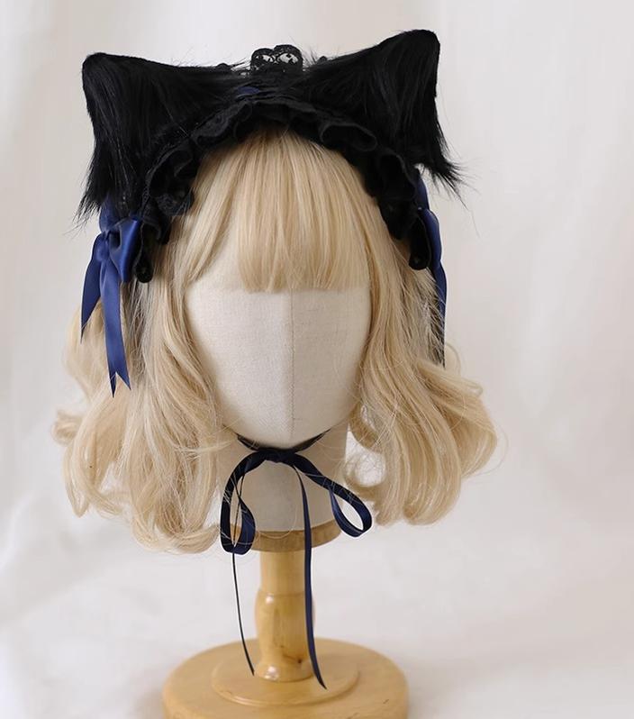 Xiaogui - Gothic Lolita Headband Cat Ear - Hairpin Headwear