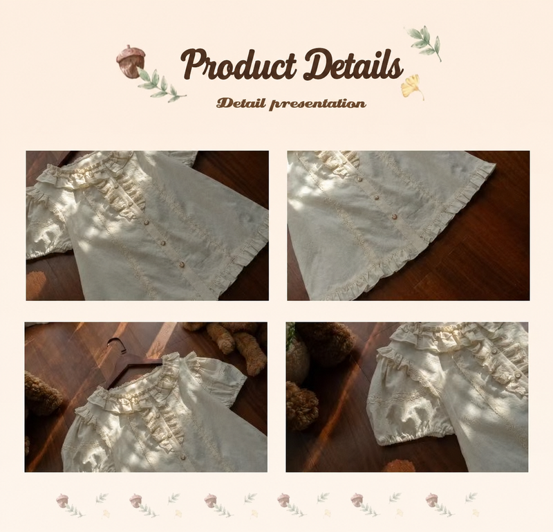 Hazel Bear blouse neckline, buttons and puff sleeve details