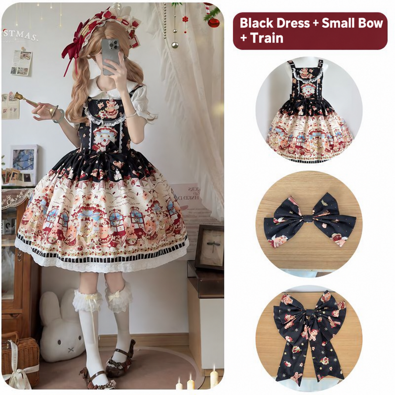 Christmas Chapter Black dress with small bow, train