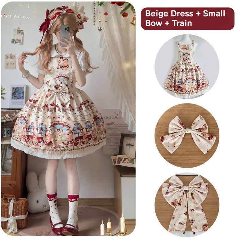 Christmas Chapter Beige dress with small bow, train