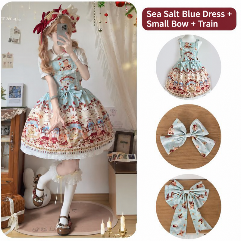 Christmas Chapter Sea Salt Blue dress with small bow, train