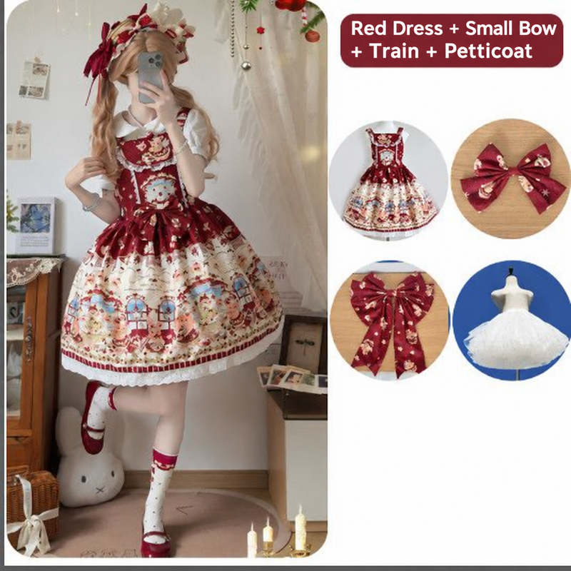 Christmas Chapter Red dress with small bow, train and petticoat