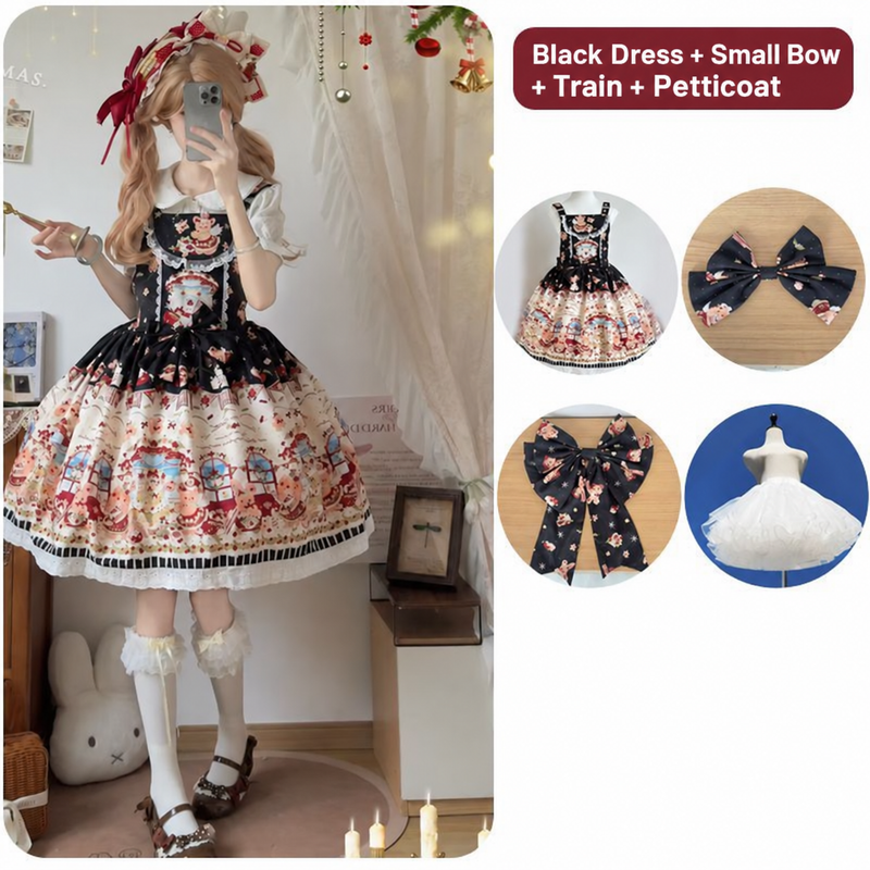 Christmas Chapter Black dress with small bow, train and petticoat