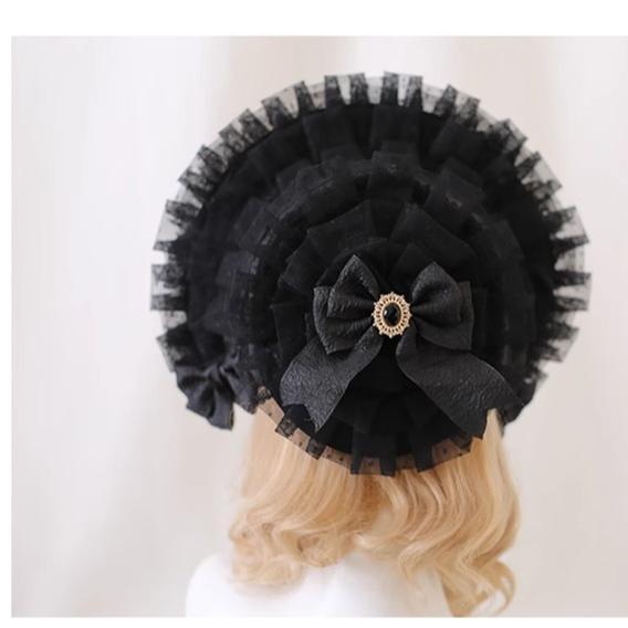 Xiaogui - Gothic Lolita Black Lace Flowers - Bonnet Headwear