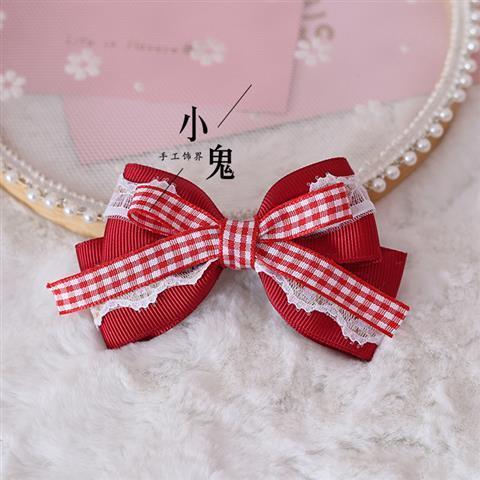 Strawberry Sweet Lolita Plaid Bow Hair Clip Hair Accessory Mori Style Strawberry Side Clip Japanese Soft Girl Cute Girl