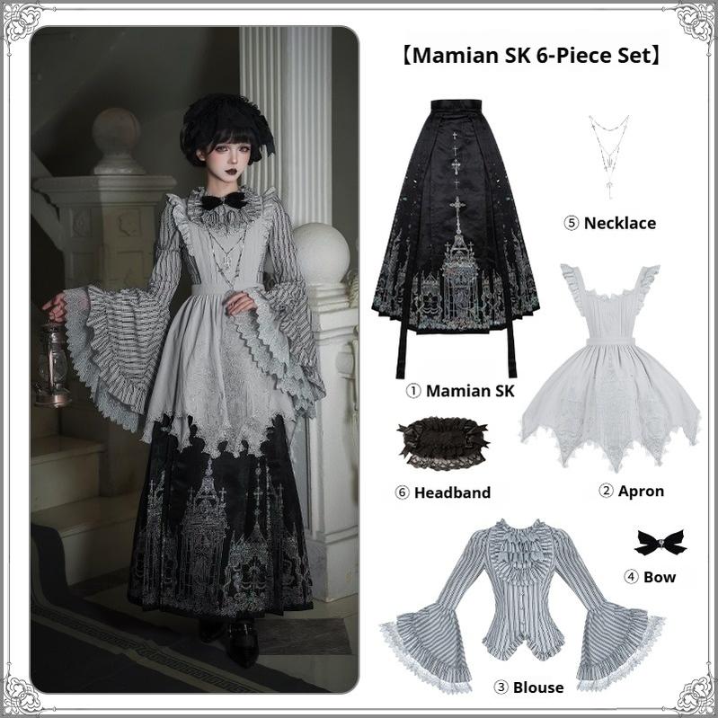 With PUJI - Raven's Night Song - Oriental Aesthetics Gothic Lolita Dress Set