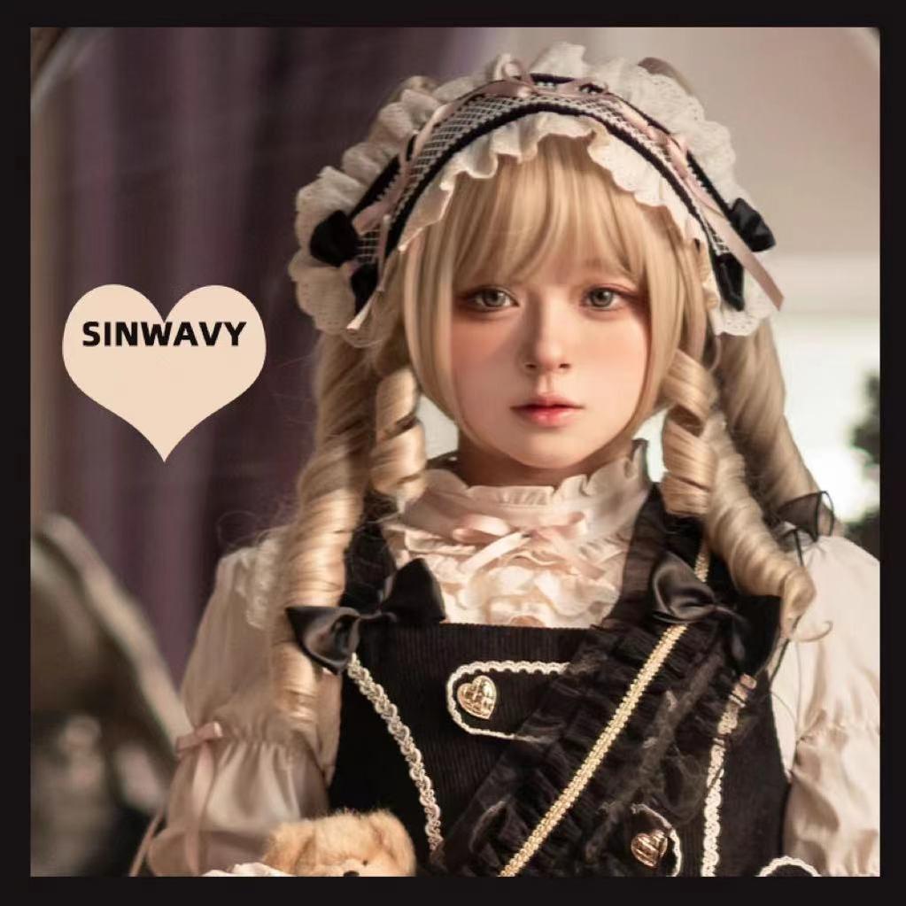 Sinwavy - Retro Lolita Wigs Beige Gold Roman - Roll Wig Wig