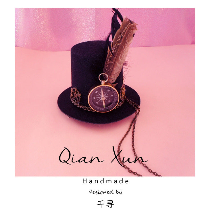 Steampunk Hat Feather Top Hat Mechanical Gear Clock Hat Hairpin Vintage Lolita