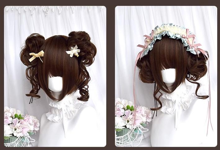 Sinwavy - Kawaii Lolita Brown Wig Cute Bun - Ponytail Doll-like Wig Wig