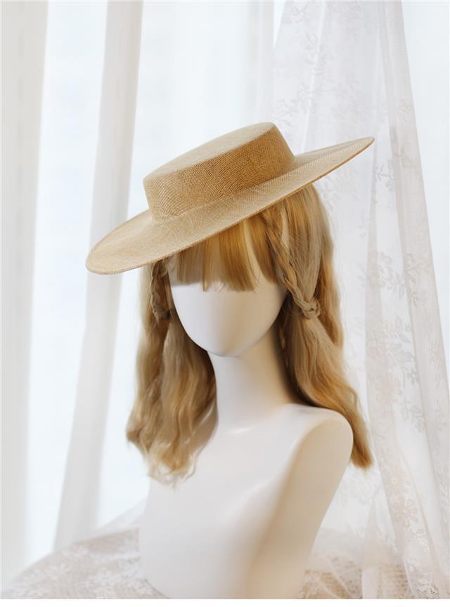 Linen Flat Top Hat Blank Lolita Han-Yang Eclectic French Retro Photo H
