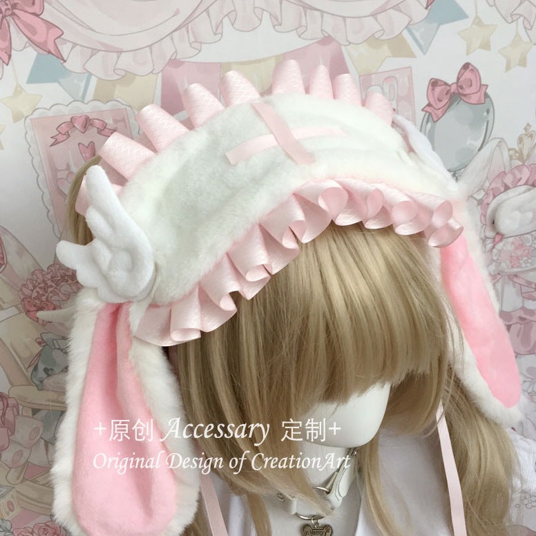 Cute Plush Lace Ribbon Lolita Headband Comic Con Cosplay Prop Realistic Rabbit Ear Hairband