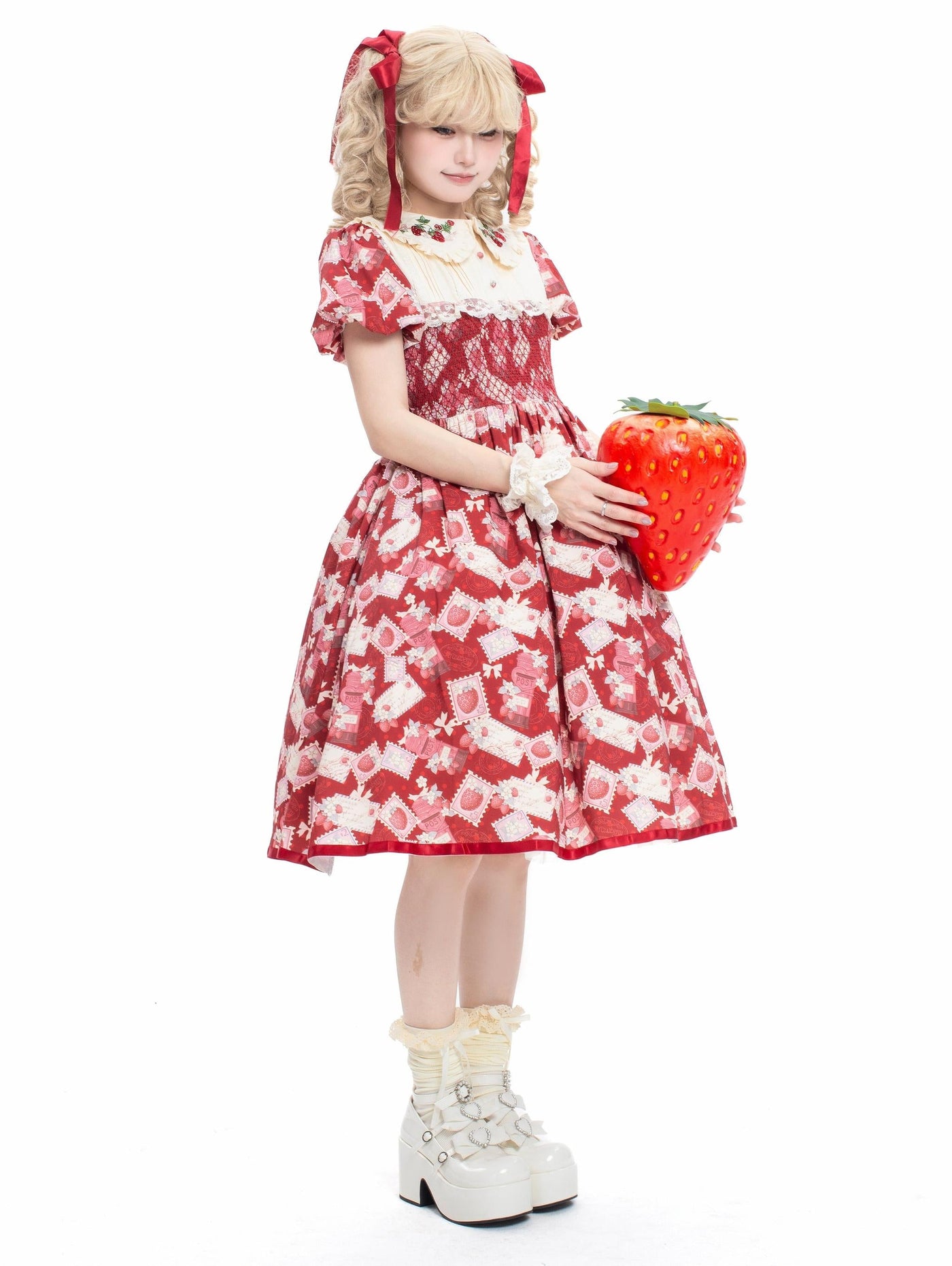 Strawberry Witch - Kawaii Lolita OP Dress - Strawberry Print OP Dress