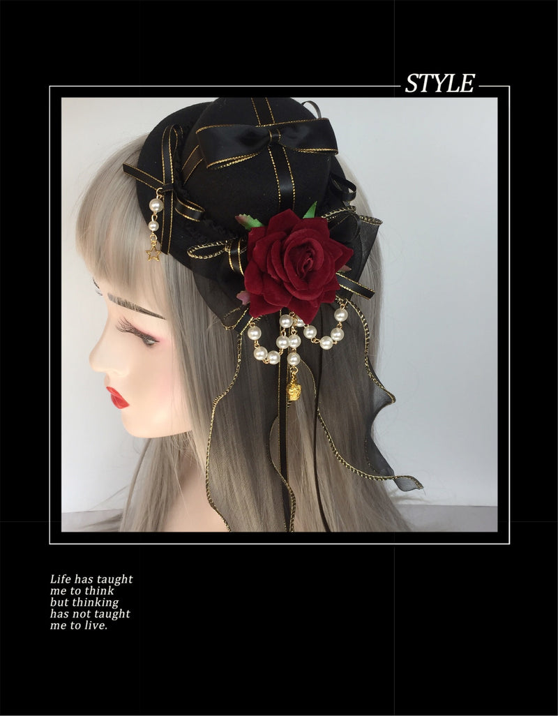 Lolita Hat Small Item Handmade Gothic Versatile Lolita Cyan Burgundy Flower Pill Crown Headwear