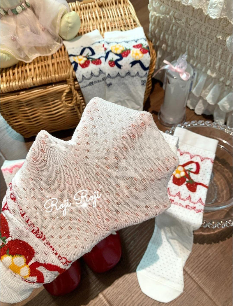 Roji Roji - Sweet Lolita Socks, Strawberry Print - Socks