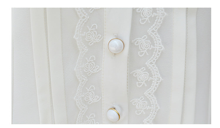 Sweet Elegant White Short - Sleeve Shirt - Embroidered Doll Collar + Lace Puff Sleeves