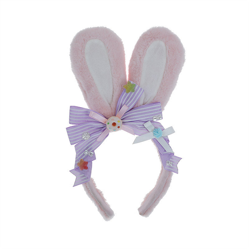 Handmade Lolita Hair Accessories Cute Girl JK Japanese Style Donut Plush Bunny Ear Headband - Lolita Fetch