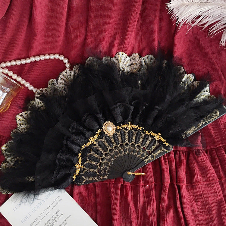 Independent Brand - Retro Lace Feather Folding Fan - Other