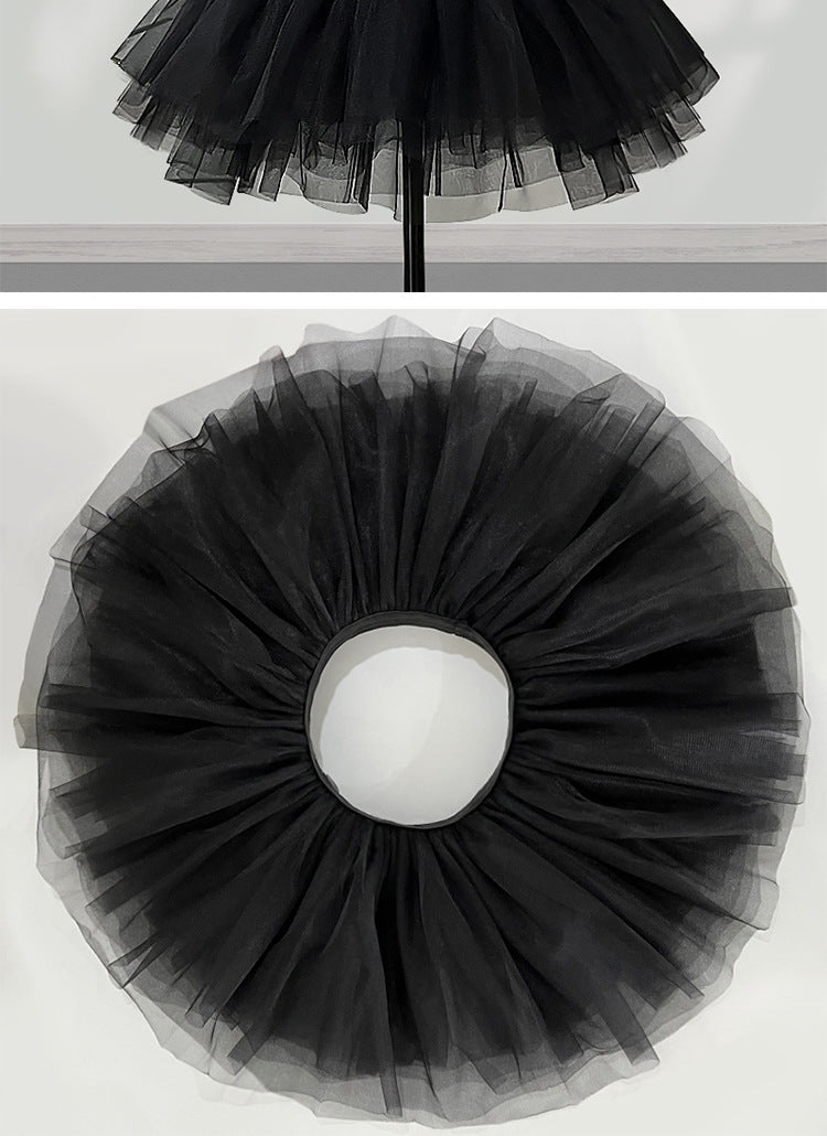 Short Lolita Petticoat – 6-Layer Irregular Soft Tulle Underskirt (Elastic Waist, 28cm)