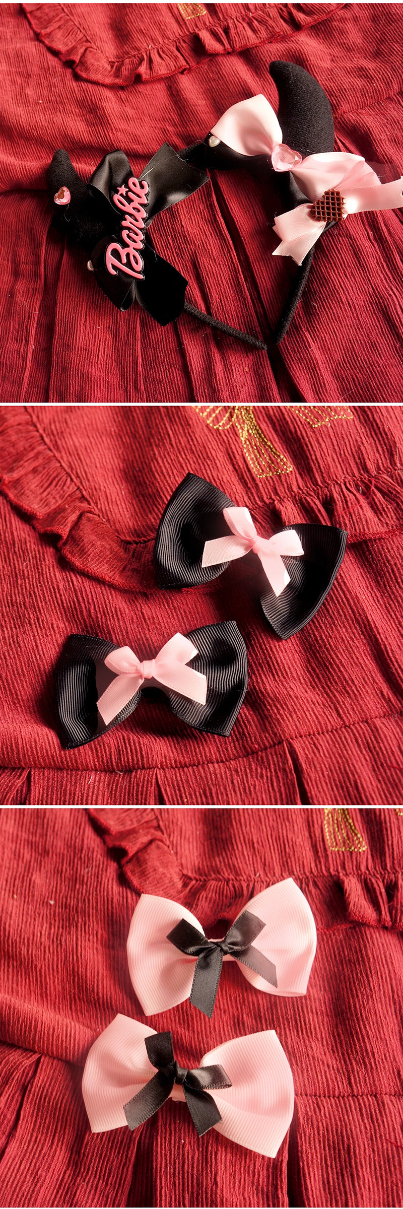 Black and pink Lolita headwear with a cute French flat hat and sweetheart house kitty design, handmade hair accessory.