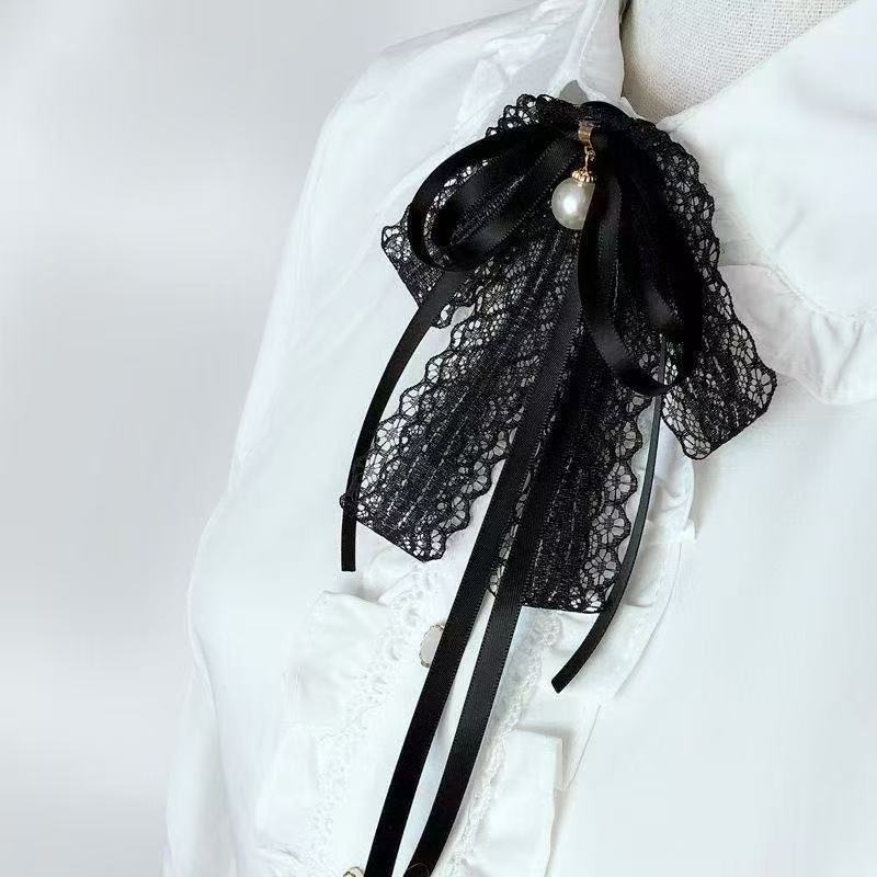 Handmade - Lace Ribbon Bow Collar - Brooch and Hair Clip - detail view 3