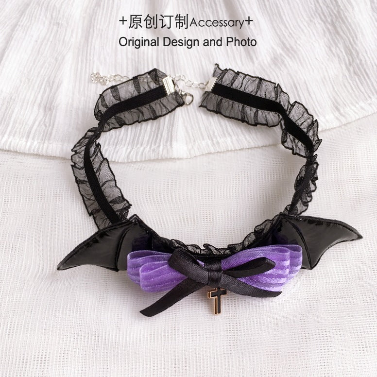 Halloween Witch Night Dark Gothic Lolita Accessories Bowknot Animal Ears KC Black Purple Arm Sleeves - Lolita Fetch