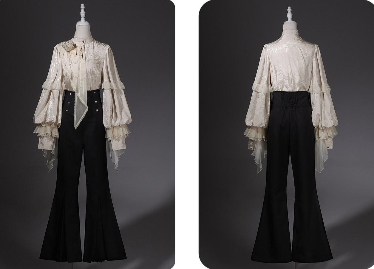 Letters from Unknown Star - Rose and Sword - Ouji Lolita Jacquard Blouse & High Waist Pants Suit
