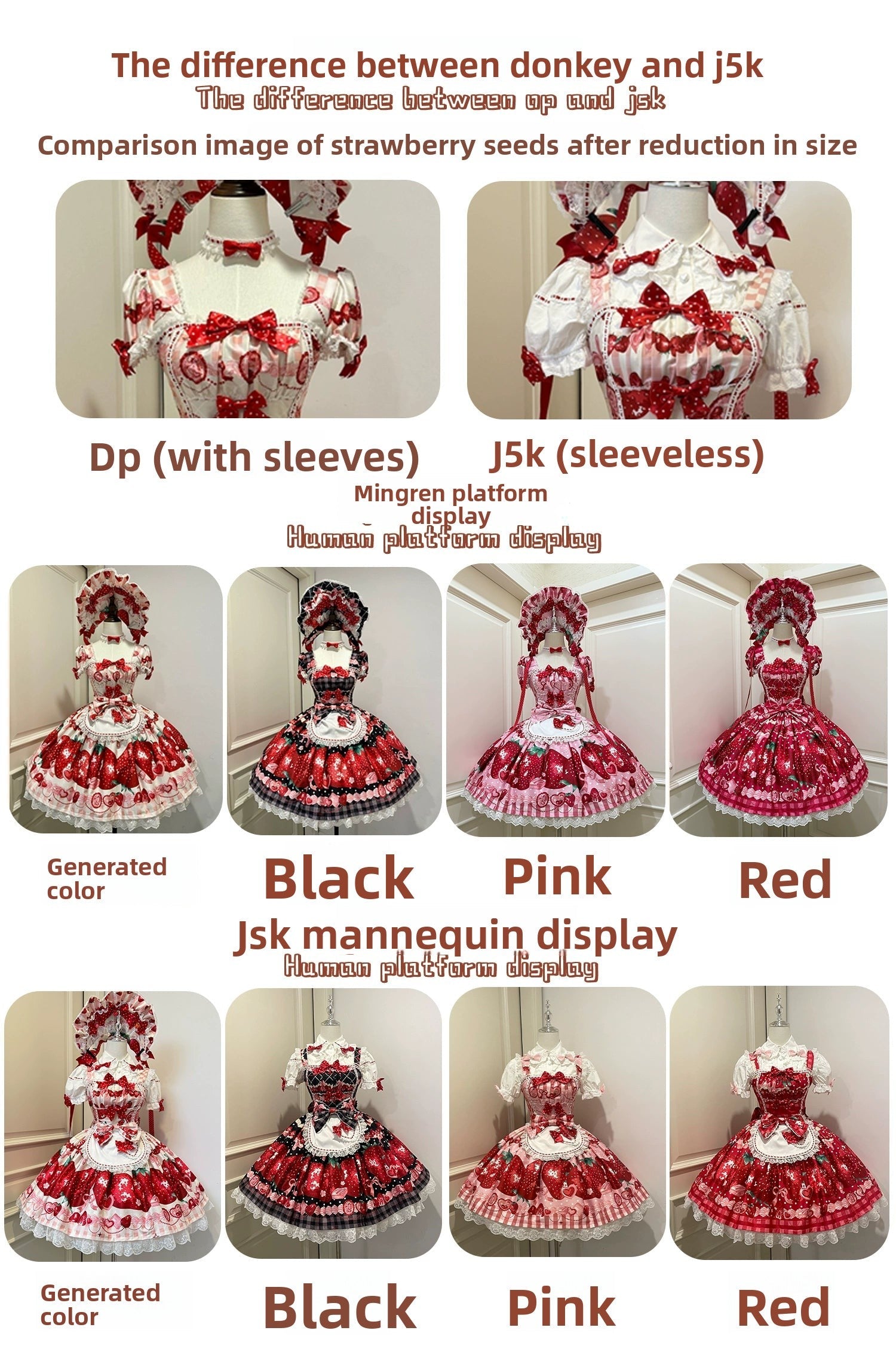 Mengfuzi - Strawberry Pear - Strawberry Handle Picture Sweet Lolita Dress
