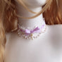 Collier Nœud Violet Dentelle Blanche