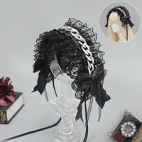 Niezależna marka - Yezakura - Koronkowa opaska z metalowym łańcuszkiem - Yezakura Japanese Style Hairband - Black