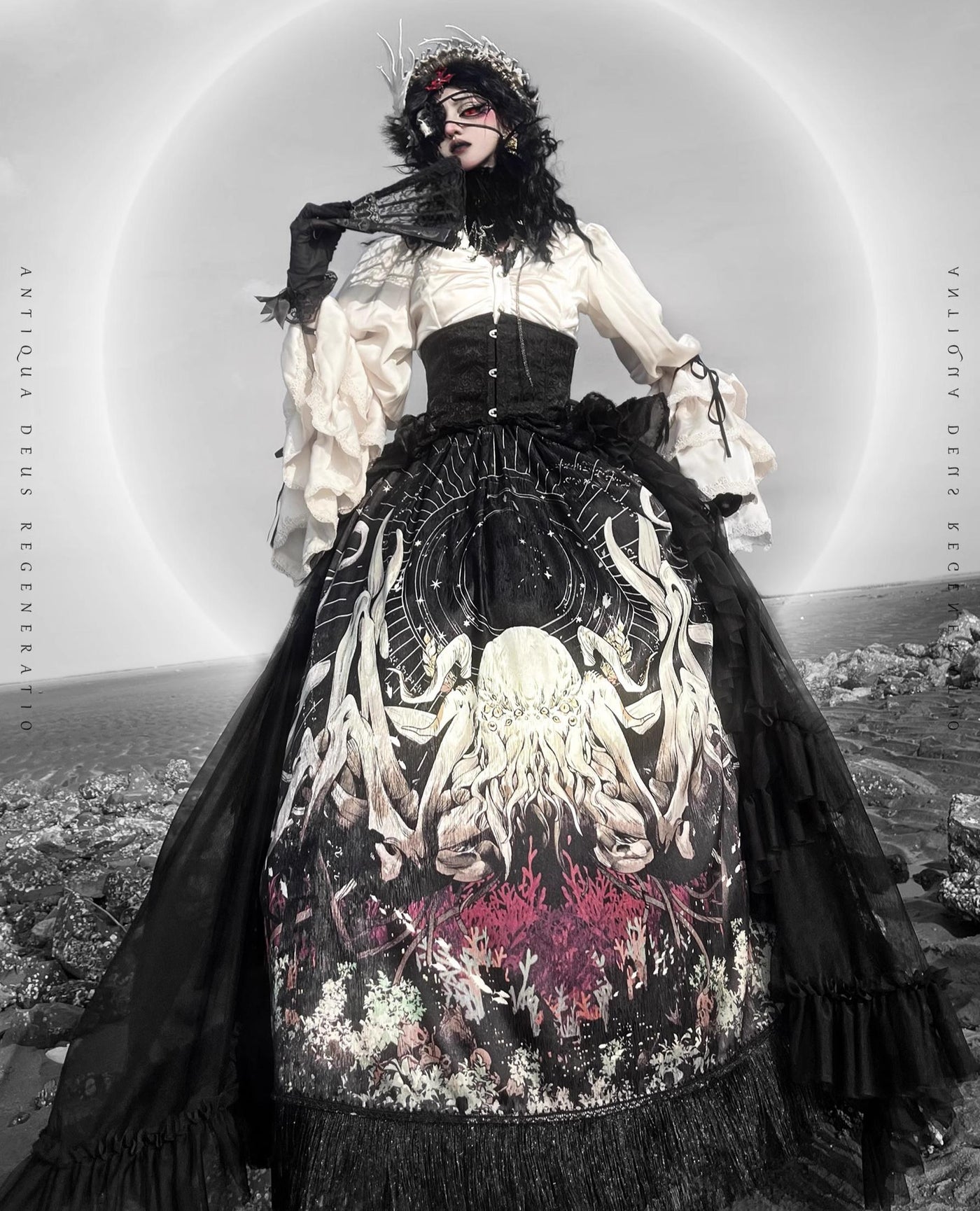 Caged Bird Hotel - Reborn Ancient God - Gothic Lolita Shirt and Skirt Set with Hanging Chains - product detail 2