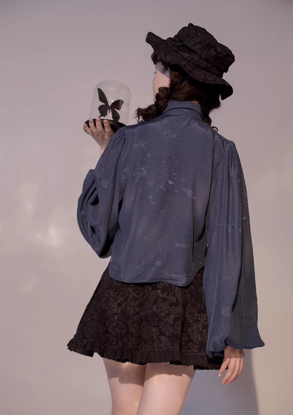 ZJstory - Starry for You - Vintage Lolita shirt with pointed collar and lantern sleeves - product detail 12
