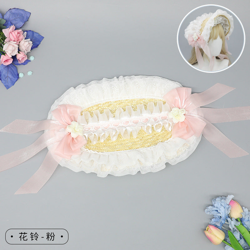 Lolita Hat Flower Bell Handmade Bonnet Multi-color BNT Original Design Pastoral Style Lolita Straw Hat for Women