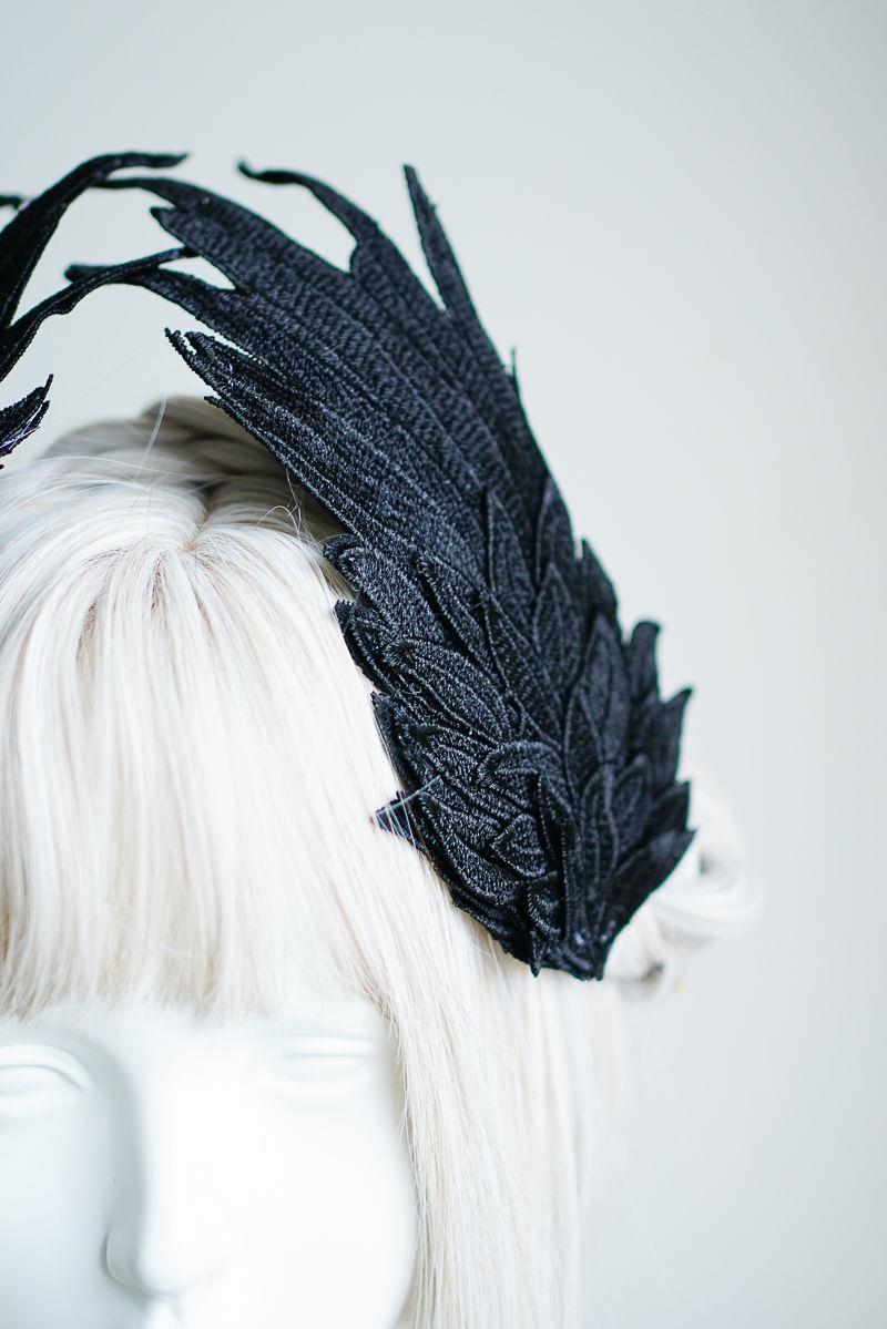 Original Design Angel Wings Lolita Feather Black and White Two-tone Embroidered Hair Clip Styling - Lolita Fetch