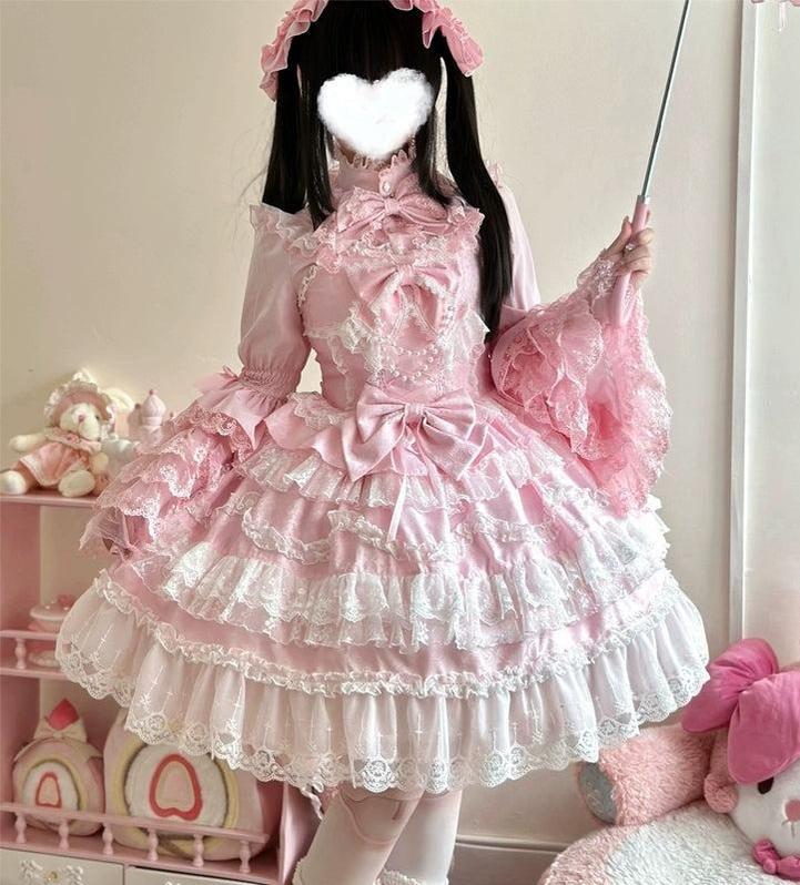 Hanguliang - Love and Heart Palpitations - Sweet Wedding Lolita JSK Dress, Pearl and Lace Accents