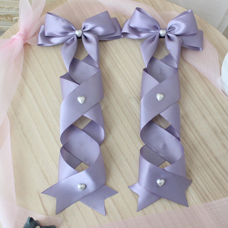 Handmade Doll-Like Lolita Hair Clips Double Ponytail Cross Tie Bow Side Clips JK Uniform Girl Hair Accessories