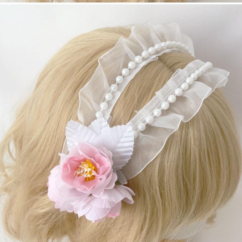 Lolita French Retro Sweet Mesh Headband - Gentle Temperament Flower Lace Hair Accessory