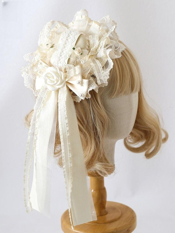 Xiaogui - Lace Lolita Headdress Set With - Bow/Ruffle Details Headwear