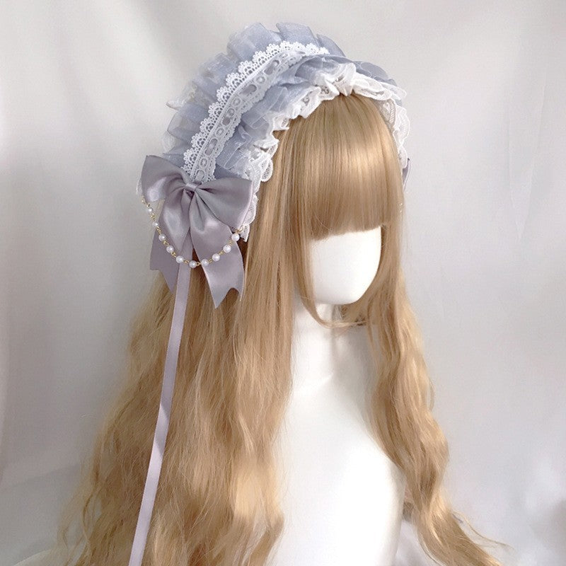 LolitaFetch soft girl lace hairband with bow, versatile lolita-style headdress for hair accessory and headband fashion.