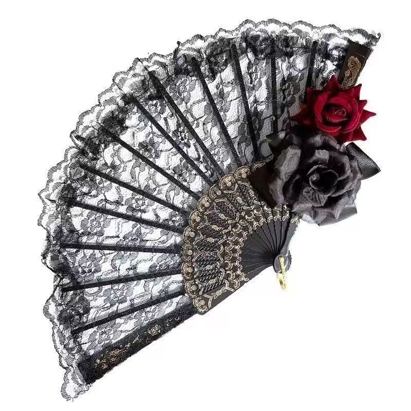 1st Anniversary - Rose Nocturne - Gothic Lace Folding Fan - product image 2