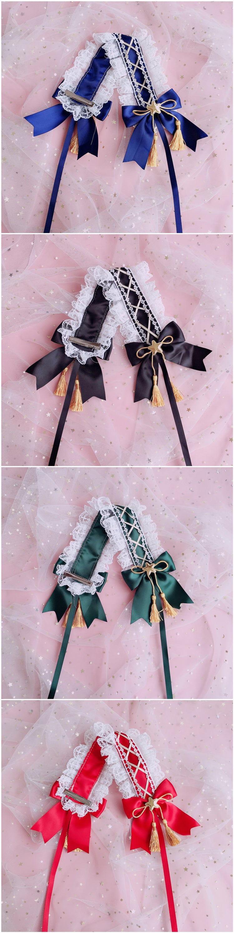 Handmade  Lolita Elegant Hairband Heavy Craft Gold Edge Bow KC Headband